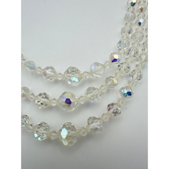 1950s vintage triple 3 strand faceted aurora borealis glass beaded necklace - Picture 3 of 10